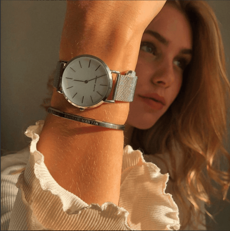 Relógio Minimalista Luxur + Pulseira de Prata
